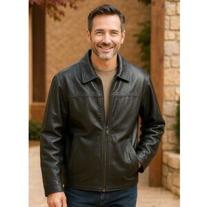 Lee Dungarees Bomber Jacket Faux Leather Sherpa Lined Coat mens Size XL